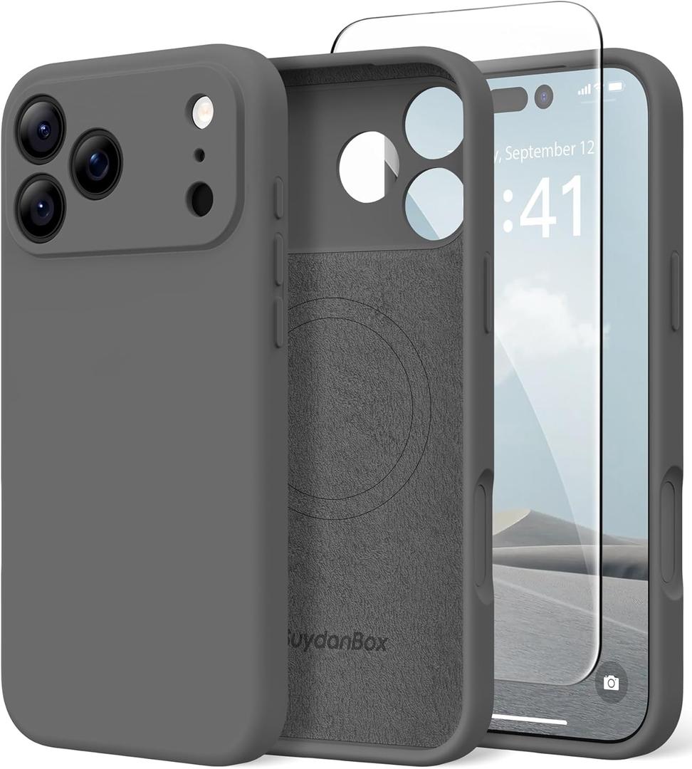Magnetic for iPhone 17 Pro Max Case, Compatible with MagSafe, [Full Camera Protection][Screen Protector] Silicone Shockproof Protective Phone Case for iPhone 17 Pro Max 6.9", Dark Gray
