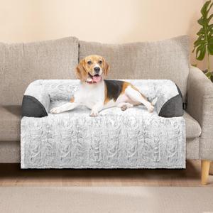 Calming Dog Bed for Couch, 35 x 31 inch Removable Couch Cover for Dogs/Cats Washable, Non-Slip Fluffy Plush Dog Sofa Mat for Furniture Protector - Grey (Medium)