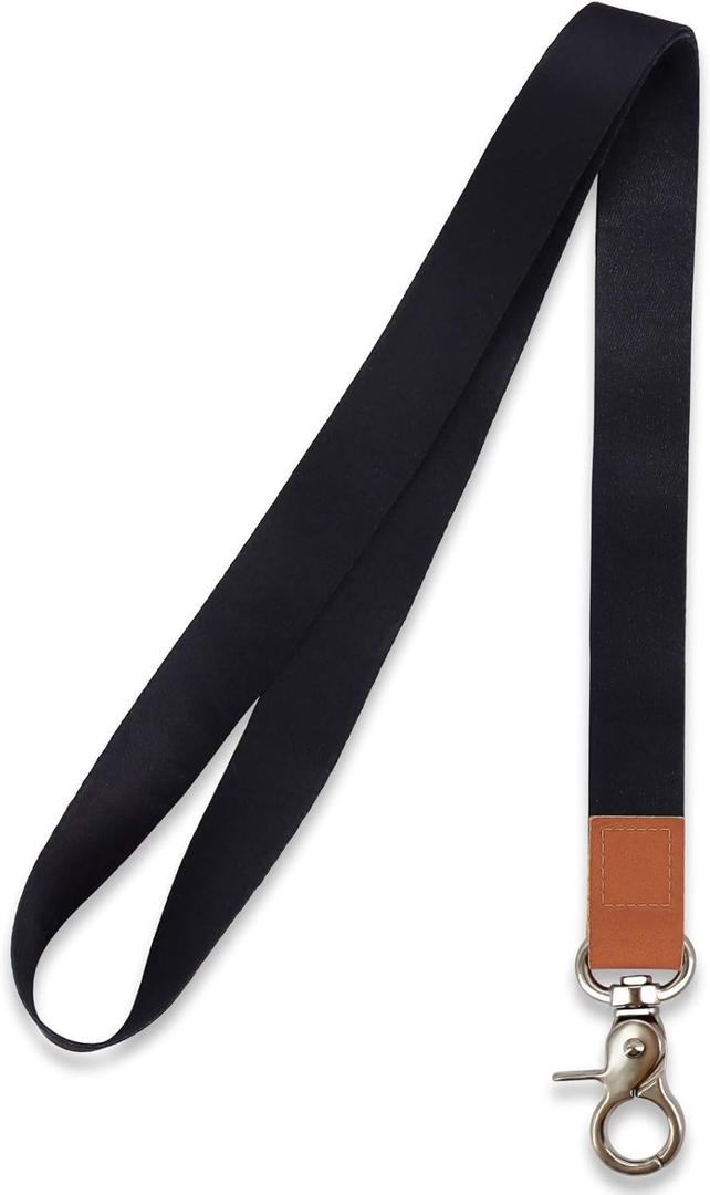 Long Neck Lanyard Leather Keychains with Metal Clasp, Sturdy Durable Women Men Id Badge Lanyard, Neck Lanyard Strap Ideal for Car Keys, Card Holder, Whistle, Keychain, Wallet (Black)