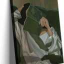 Emerald Green Reading Woman Canvas Wall Art Abstract Cozy People Wall Decor Pictures Minimalist Green Feminine Aesthetic Poster Print for Bedroom Living Room Home Decoration 16x24in