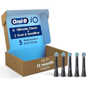 Oral-B iO Ultimate Clean Replacement Brush Heads, 5 Count, 4 Ultimate Clean + 1 Gum & Sensitive Black