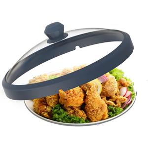 Microwave Glass Cover Splatter Guard Lid with Anti-scald Silicone Handles and Vented Edge for Food Pot Plate Cover 10.5 inch Blue
