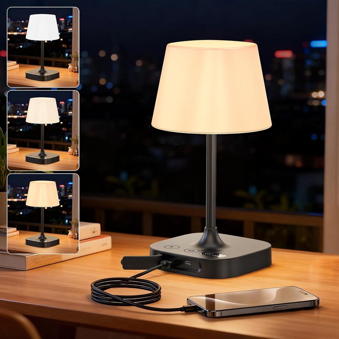 Outdoor Table Lamp - 8000mAh Cordless Rechargeable Battery,Dimmable LED Display Touch Lamp for Camping Patio and Bedroom (Black)