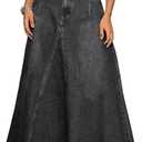ebossy Women's Retro Distressed High Waist Frayed Hem A Line Wash Maxi Long Denim Skirt with Pockets M