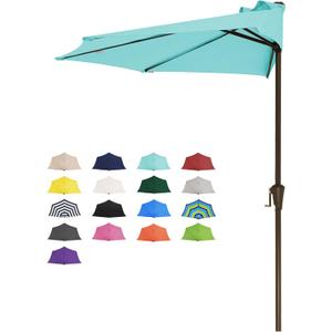 JEAREY 9ft Half Umbrella Outdoor Patio Umbrella Market Umbrellas with Crank, 1/2 Round Wall Umbrella 5 Sturdy Ribs UV Protection for Pool Garden Balcony Deck, Teal Blue