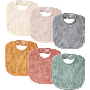 POIKSHARK 6-Pack Muslin Baby Bibs for Unisex Boys Girls, Cotton Baby Drool Bibs, Drooling and Teething Bibs for Infant (Neutral)