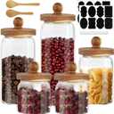 5 Pcs Glass Storage Jars with Wooden lid Clear Spice Food Storage Containers with Label and Pen Candy Airtight Canisters for Kitchen Beans Cookie (4 Sizes)