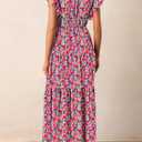 BLENCOT Womens Cotton Floral Maxi Dresses Casual Flowy Boho Dresses Summer Ruffle Short Sleeve V Neck Dress with Pockets (L)