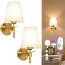 Yollzey Battery Operated Wall Sconces Set of 2, Cordless Dimmable LED Wall Lights with Rechargeable 5800mAh 15 Colors Bulb and Remote, Gold Wall Lamp for Porch Bedroom Living Room Fireplace