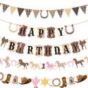 Cowgirl Birthday Party Decorations, 5 Pcs Pre-strung Horse Birthday Banners for Girls, Western Birthday Decorations for Girl and Women