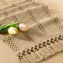 Boho Table Runner Summer Farmhouse Rustic Dining Kitchen Centerpiece Decor Small Macrame Woven Cotton Linen Coffee Table Runner for Dresser Scarf Home Decor 12x36 inch Champagne
