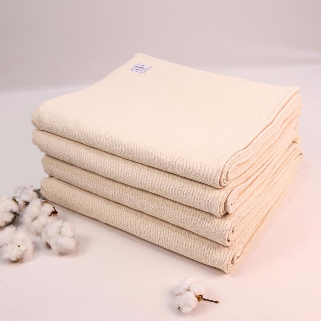 Yogikuti Iyengar Yoga Blanket Set of Four  Thick Handwoven Cotton Blankets for Restorative Yoga, Meditation and Pranayama  Supportive Yoga Prop for Comfort, Alignment and Deep Relaxation - (White)