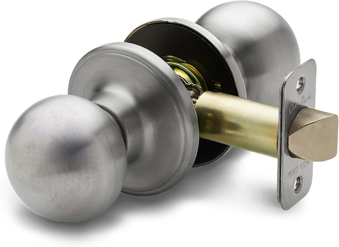 Copper Creek Passage Interior Door Knob  ANSI Grade-3 Certified, Modern Heavy Duty Handle, Easy Install and Reversible for Bedroom, Bathroom & Closets  Satin Stainless (1 Pack)