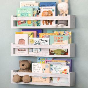 NATURE SUPPLIES Set of 3, 23.1" Whitewashed Floating Shelves for Wall, Kids Bookshelf for Bedroom, Nursery Storage, Decorative Wall Shelves for Kids Rooms, Modern Nursery Dcor, Space-Saving Design