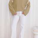 Women's Oversized Sweaters Loose Fit Fall Crewneck Color Block Knit Pullover Sweater Tops (L)