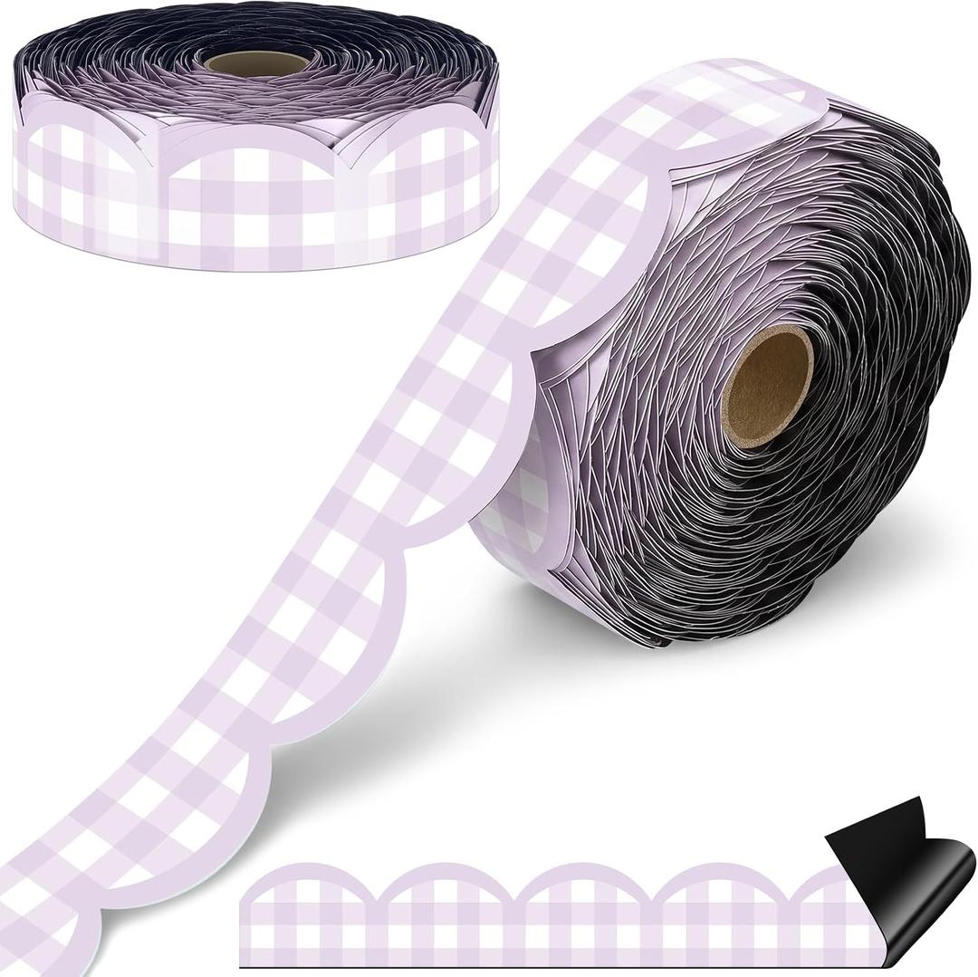Gersoniel 68.9 ft Gingham Magnetic Board Border Scalloped, Purple, 68.9 ft x 1.5 in
