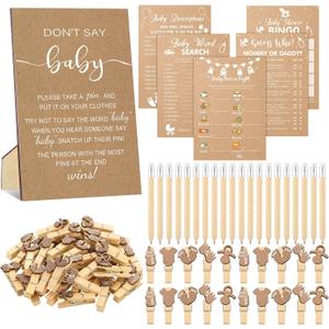 Patelai 321 Pcs Kraft Baby Shower Games for Girl or Boy Set 5 Games Includes Funny Baby Shower Bingo Price Is Right Prediction and Advice Don't Say The Words Word Scramble Gender Neutral