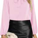 CZYINXIAN Womens Dressy Chiffon Blouse Business Work Casual Tie Neck Shirt Tops (Pink, S)