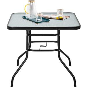 Outdoor Table Patio Table Dining Table with Tempered Glass Umbrella Hole for Lawn Balcony, Yard (Square), 32 in x 32 in x 28 in