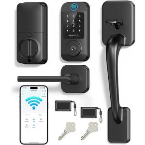 Wi-Fi Front Door Lock Set - HEANTLE Smart Locks for Front Door Built-in WiFi Keyless Entry Deadbolt with Handle Set Fingerprint Smart Electronic Deadbolt, Works with Alexa & Google Assistant Black