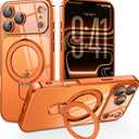 BENTOBEN Magnetic Case for iPhone 17 Pro Max [Compatible with MagSafe], Adjustable Ring Stand Full Camera Protector Clear Anti-yellow Military Drop Protection Case for iPhone 17 Pro Max,Cosmic Orange