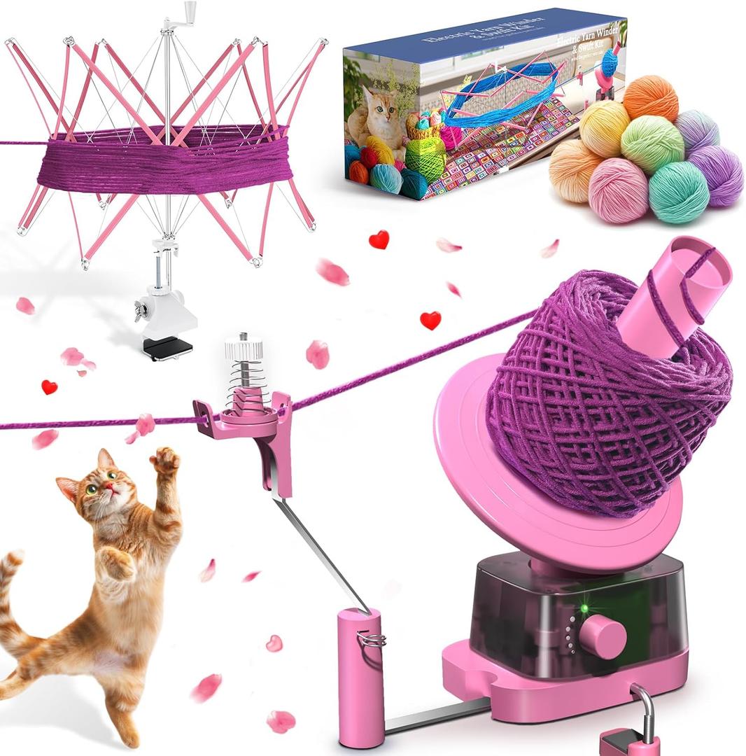 Yarn Winder | Electric Yarn Ball Winder Swift, 13 oz Dual Strong Tension Knit Spinner for Crocheting, Automatic Crochet Wheel for Knitting Christmas Birthday Gift, Weaving Ball Yarning Cake Roller (Pink)