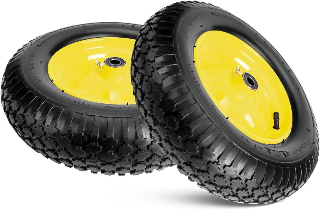 Taifa 2 PCS 16" Pneumatic Rubber Replacement Tires and 4.80/4.00-8" Wheels with 5/8" Bearings, Inflated Air Wheel for Garden Cart/Hand Truck/Trailers/Dolly/Wheelbarrow/Wagon/Trolley etc.