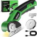 Cardboard Cutter, Rechargeable Cordless Electric Scissors, 4V Upgrade Motor Electric Box Cutter with 2 Blades, Safety Lock & LED Light, Powerful Cutting for Cardboard Box, Plastic, Leather (Green)