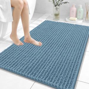 OLANLY Bathroom Rug Mat 40x32, Thick Soft and Absorbent Chenille Bath Mat, Non-Slip Rubber Backing, Machine Washable Quick Dry Bath Rugs for Tub Shower Floor, Home Decor Accessories, Airy Blue