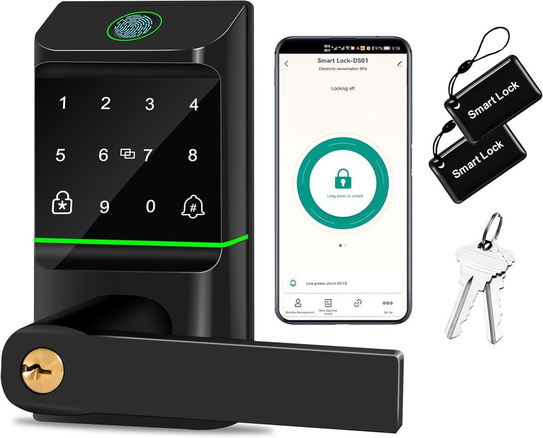 Keyless Entry Auto Door Lock, Smart Deadbolt Lock with Door Knob, Biometric Fingerprint, Passcode, Electronic Keypad, APP Control for Garden, Bedroom, Warehouse Exterior, Interior Door