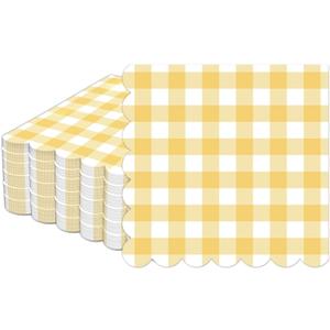 50Pcs 6.5 x 6.5inch Yellow and White Checkered Scalloped Napkins Disposable Yellow Plaid Paper Napkins Plaid Party Decoration for Birthday Picnic Family Dinner BBQ Wedding Baby Shower Party Supplies