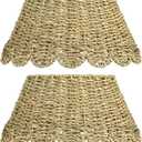 2Pcs Scalloped Lamp Shade, 12.6 x 6.3 in Wicker Lamp Shades Handmade Seagrass Woven Boho Lampshade Set, Rustic Table Lamp Shade for Home Nightstand Bedroom Deco