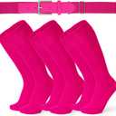 XZQTIVE 3 Pairs of Baseball Socks and 1 Baseball Belt Combo Set Adjustable Softball Belt and Softball Socks for Youth Adult (Medium, Hot Pink)
