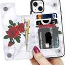 LETO for iPhone 13 Mini Case,Flip Folio Leather Wallet Cover with Fashion Flower Designs for Girls Women,Built-in Card Slots Kickstand Protective Shell Roses and Marble