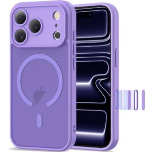 Case for iPhone 17 Pro 6.3'' Compatible with Magnetic Mag-Safe Charging [Camera Control Button] [Camera Protection] Matte Translucent Military Grade Shockproof Phone Case, Light Purple