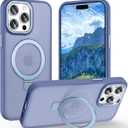 Magnetic for iPhone 15 Pro Max Case with Ring Stand, [10 FT Drop Protection] [Velvety Touch] Slim Translucent Matte Back Shockproof Phone Case for iPhone 15 Pro Max 6.7'', Sierra Blue