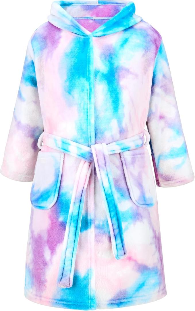 Giggling Getup Christmas Kids Robes, Hooded Girls Bath Robe, Girls Christmas Pajamas (S)