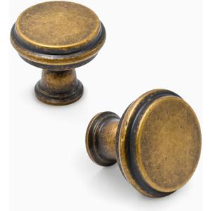Asidrama 10 Pack Brushed Antique Brass Kitchen Cabinet Knobs Cabinet Hardware Zinc Knobs for Dresser Drawers (Single Hole Knob)
