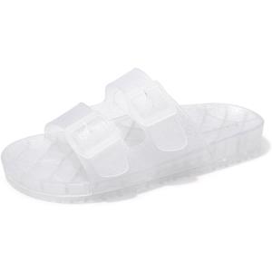 FUNKYMONKEY Women's Comfort Slides Double Buckle Adjustable Plastics Flat Sandals (9)