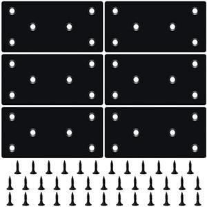 HOUYITOU 19PCS 3.11 x 1.57 inch Black Flat Mending Plate, Metal Bracket with Holes, Straight Steel Brace Fixing Joining Plate for Wood with 36PCS Screws