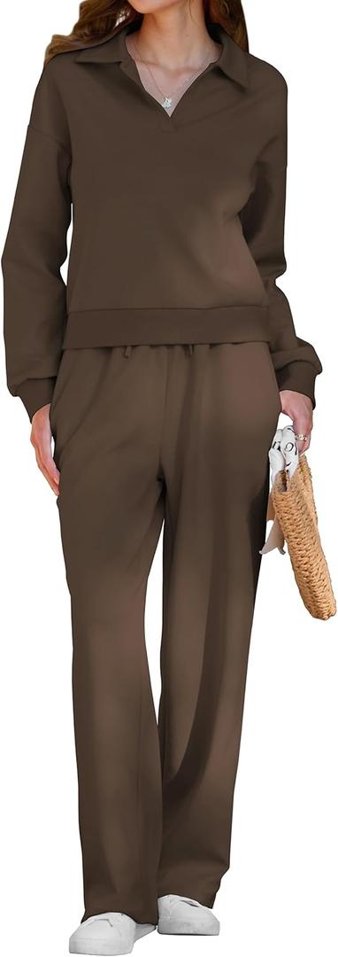 KFUBUO Fall Outfits for Women 2025 2 Piece Lounge Sets Long Sleeve Sweatshirt and Wide Leg Pants Tracksuits Casual Sweatsuit