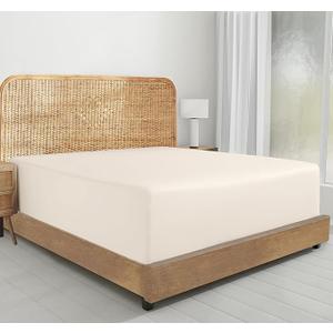 California Design Den 100% Organic Cotton King Fitted Sheet Only, Percale, Deep Pocket, Lightweight, Snug-Fit, All Around Elastic, 1 Pc Deep King Size Fitted Sheet (Creamy Ivory)