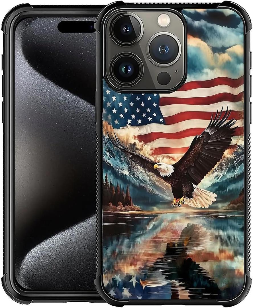 Compatible with iPhone 16 Pro Case,A Eagle American Flag Design Case for Men Girls Soft TPU Bumper Hard PC Back Anti-Fall Shockproof Protective Slim Pattern Cover