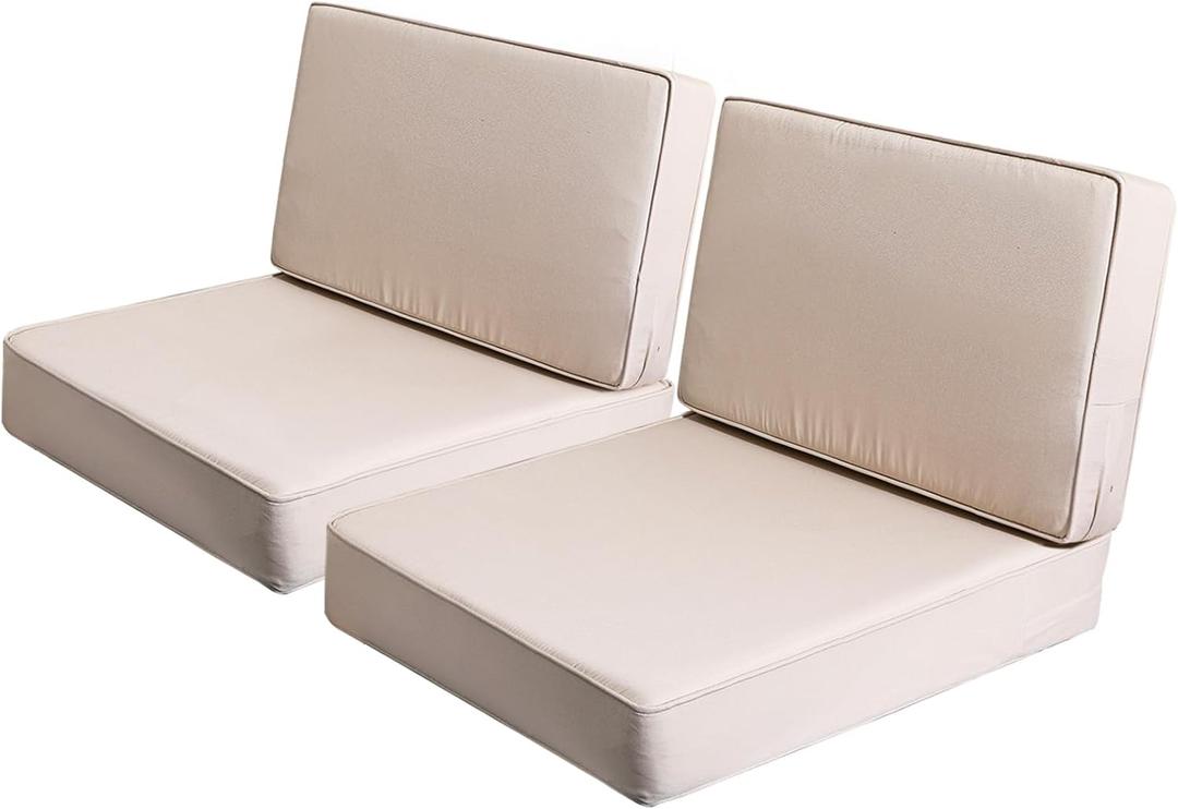 AAAAAcessories Outdoor Deep Seat Cushions, Foam Pillow, Waterproof, Fade-Resistant Patio Furniture Replacement Cushions, 24" x 24" x 5", Set of 2, Khaki Beige (24x24-19'' Mid Back-2 Count)