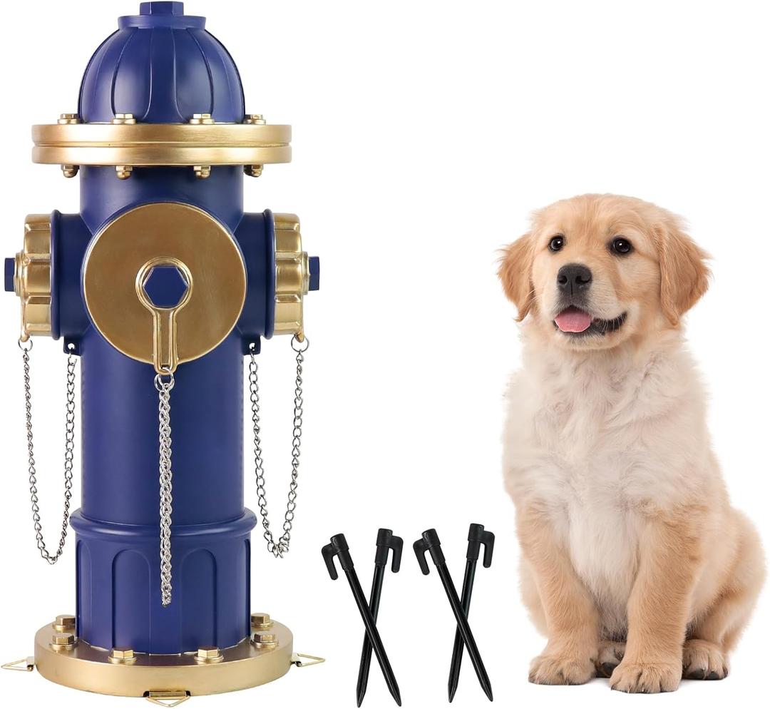 Dog Fire Hydrant Pee Post Puppy Pee Training Post Garden Statue, Blue & Gold Fire Hydrant Outdoor Figurines Decor for Yard Garden Lawn Patio (Small)