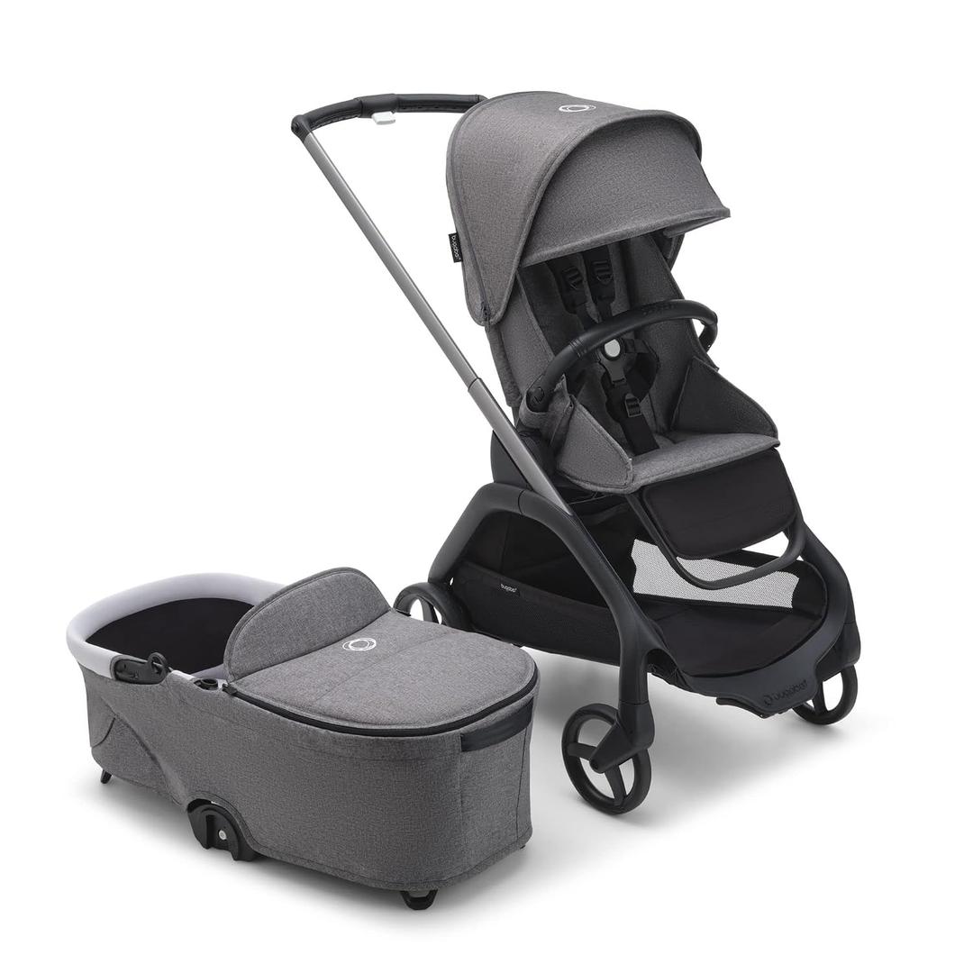 Bugaboo Dragonfly City Stroller – 2-in-1 Full-Size Bassinet & Toddler Seat – One-Hand Fold, All-Terrain Suspension, Large Storage Basket, Urban Lightweight Stroller with Sun Canopy - Grey Melange