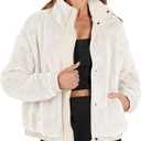 Womens Fleece Jacket 2024 Winter Fashionable Coat Long Sleeve with Full Zipper and Pocket Teddy Coats (Large, White)
