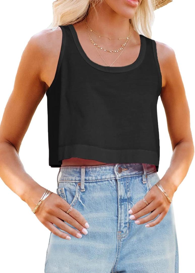 Aoysky Womens Cotton Crop Tops Casual Loose Tank Top Sleeveless Basic Cropped Athletic Yoga Workout Shirt (Small, Black)