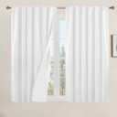 LAMIT White Linen Textured Blackout Curtains 54 Inches for Bedroom, Thermal Farmhouse Curtains Back Tab and Rod Pocket Privacy Protected Burlap Panels with White Liner, 2 Panels, 52 x 54 Inch