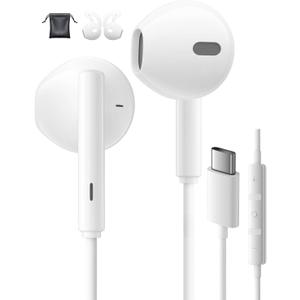 USB C Headphones Wired for iPhone 15 Pro Max 16 Pro Max 17 Plus Samsung Galaxy S24 S23 S25 Ultra S22 A55 A56 A16 Earbuds in-Ear with Microphone Volume Control HiFi Stereo Usbc Headphones Type C iPad (White)